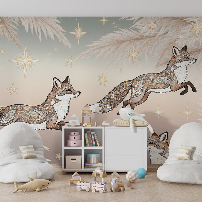 Barntapet | Eleganta rävar i en stjärnbeströdd himmel