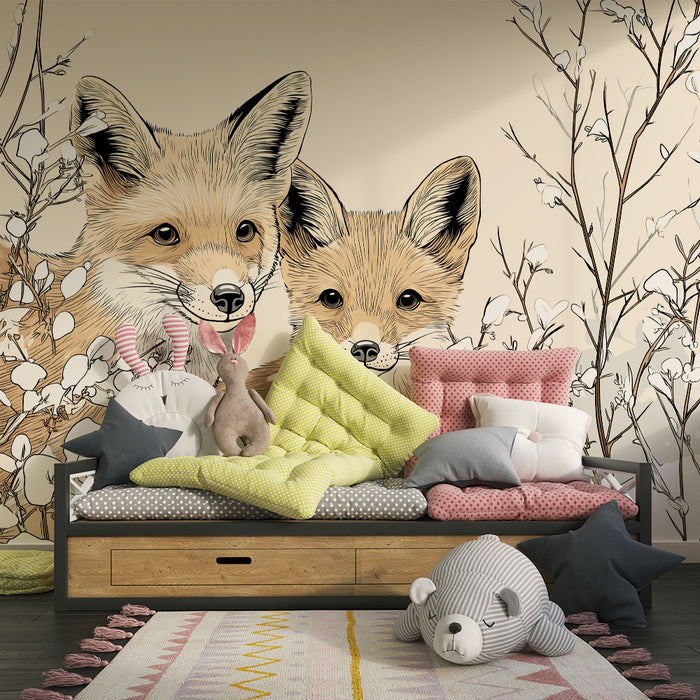 Tapet barnerom | Lurvete rever midt blant vinterblomster