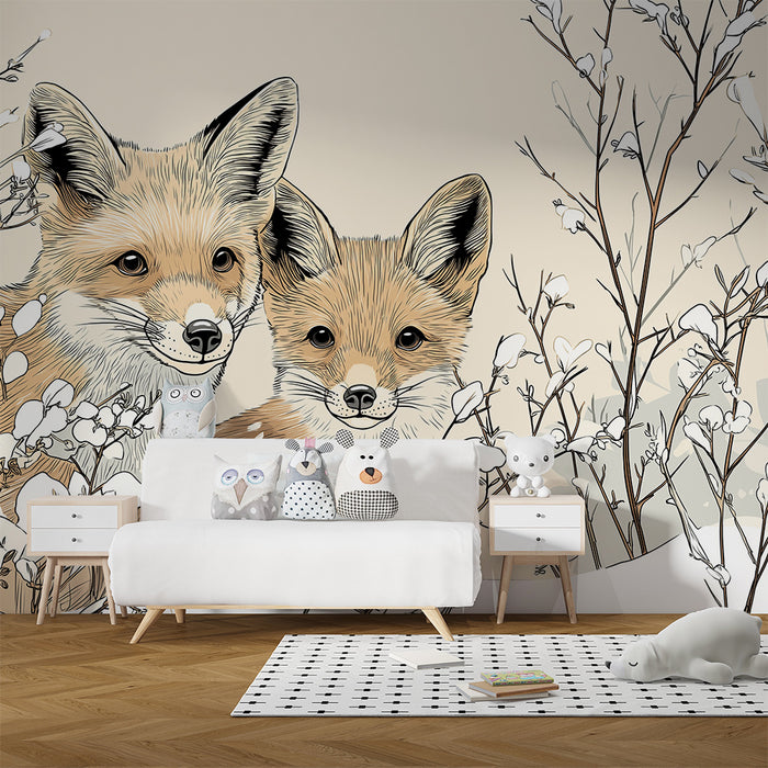 Tapet barnerom | Lurvete rever midt blant vinterblomster