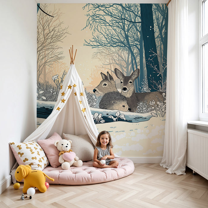 Carta da parati bambini | Volpi e fauna invernale in un paesaggio innevato