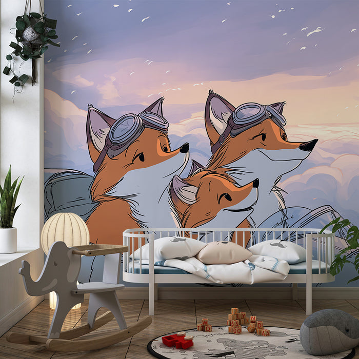 Dětská pokojová tapeta | Létající lišky v oblacích při západu slunce