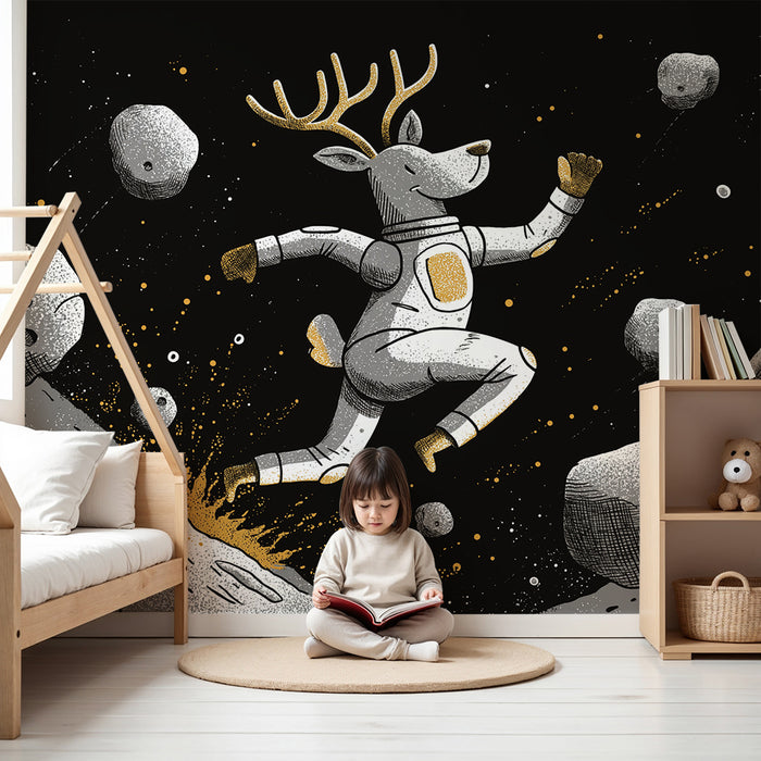 Kinderkamer behang | Rendier astronaut in de ruimte