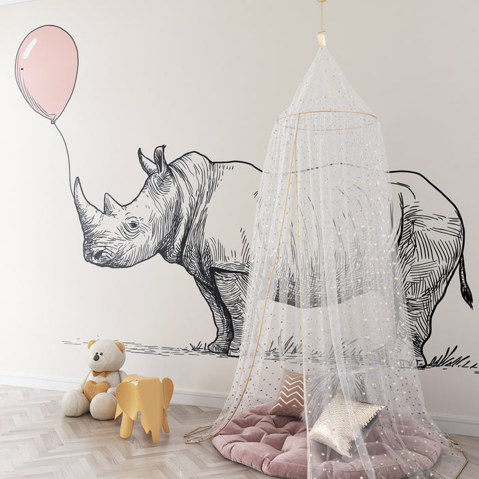 Papel de parede criança | Rinocer amuzant cu un balon roz