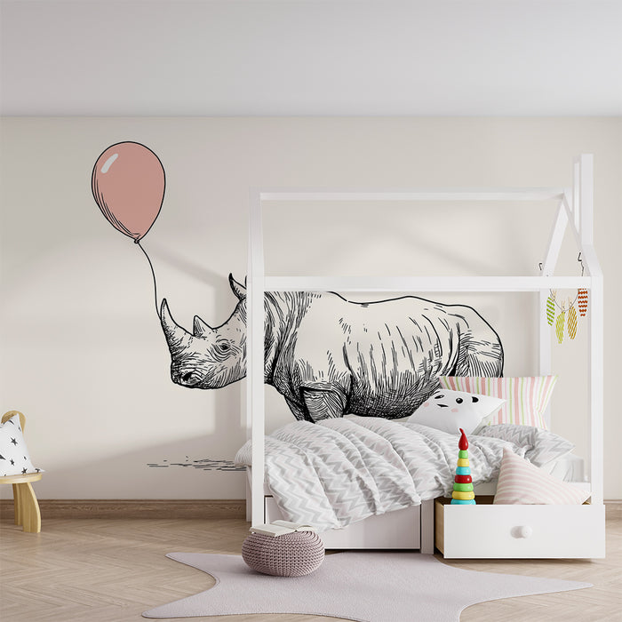 Papel de parede criança | Rinocer amuzant cu un balon roz