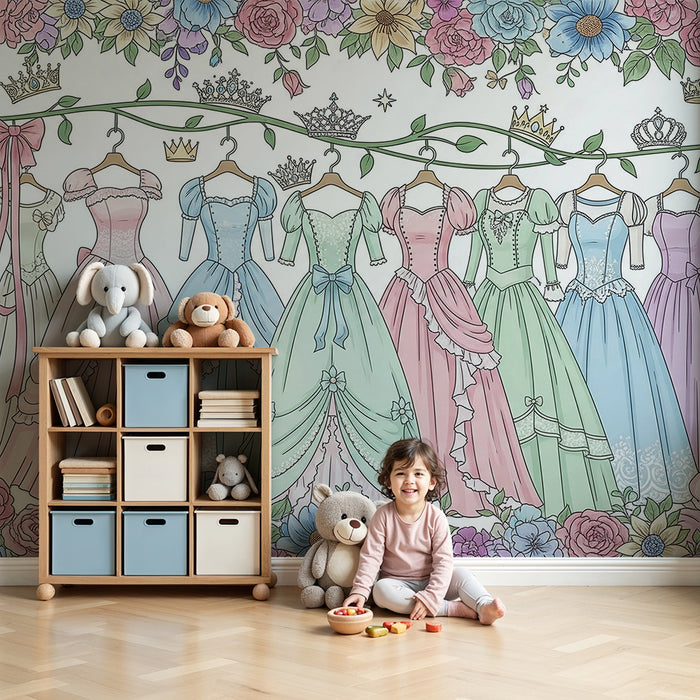 Barnetapet for barn | Prinsessekjoler dekorert med fargerike blomster