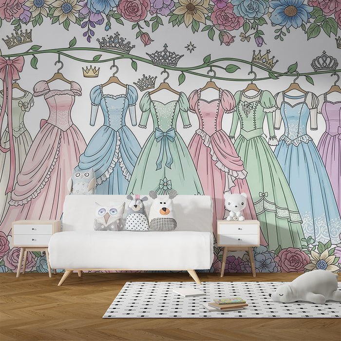 Barnetapet for barn | Prinsessekjoler dekorert med fargerike blomster