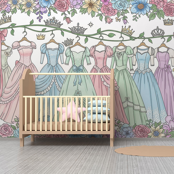 Barnetapet for barn | Prinsessekjoler dekorert med fargerike blomster