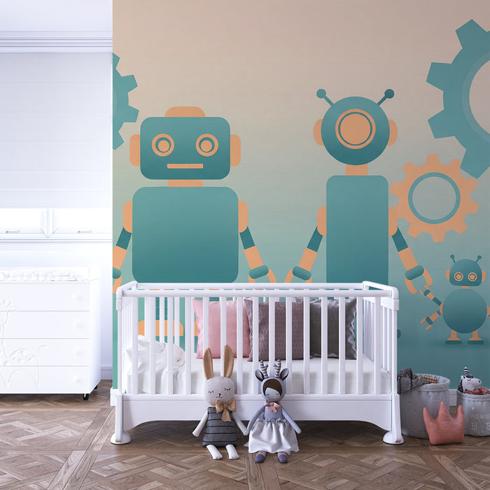 Detská izba tapeta | Farebné roboty a hravé ozubené kolieska