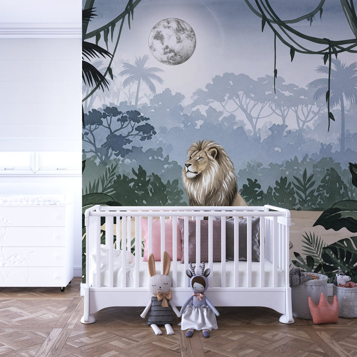 Papier peint chambre enfant | Roi lion dans la jungle nocturne