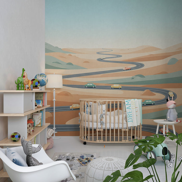 Kinderkamer behang | Slingerende weg door een woestijnlandschap