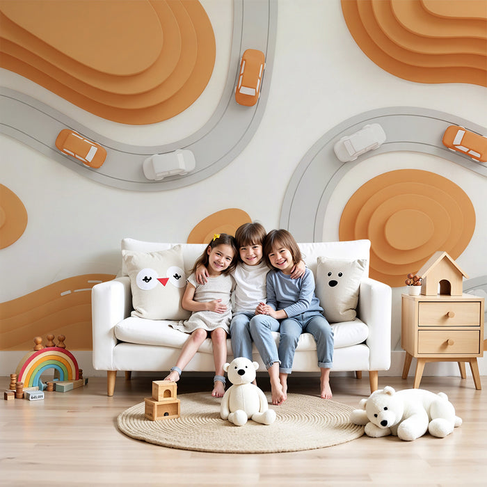 Papier peint chambre enfant | Route sinueuse et paysages colorés pour petits aventuriers