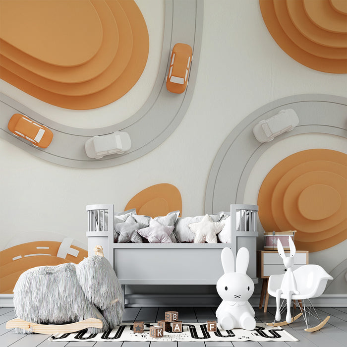 Papier peint chambre enfant | Route sinueuse et paysages colorés pour petits aventuriers