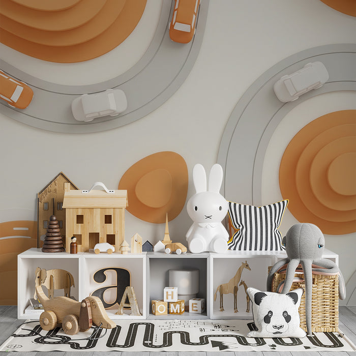 Papier peint chambre enfant | Route sinueuse et paysages colorés pour petits aventuriers
