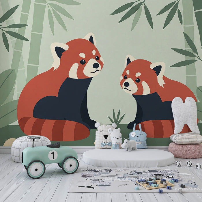 Tapet pentru cameră de copii | Panda roșu și bambus într-o decorare liniștitoare