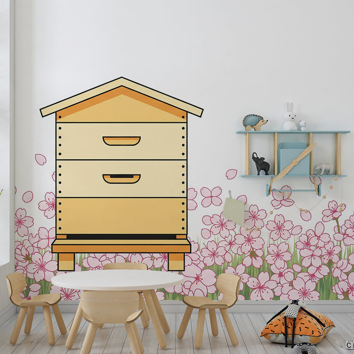 Barnrumspapper | Bi-kula omgiven av körsbärsblommor