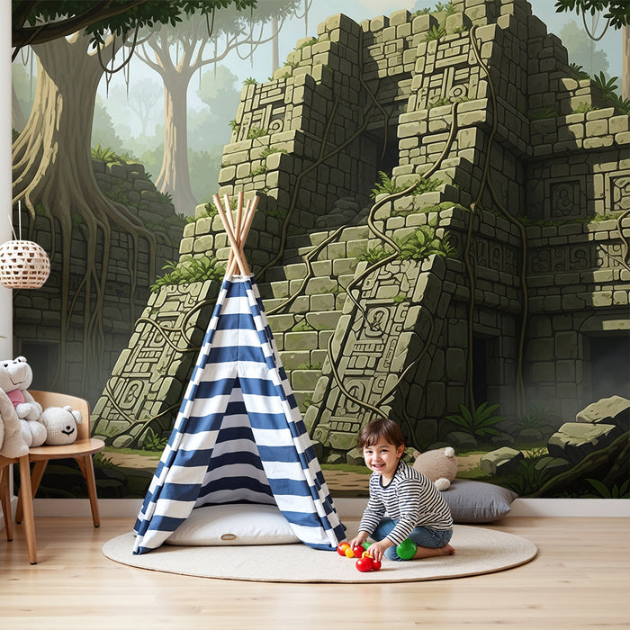 Behang kinderkamer | Oude ruïnes in het hart van een groene jungle