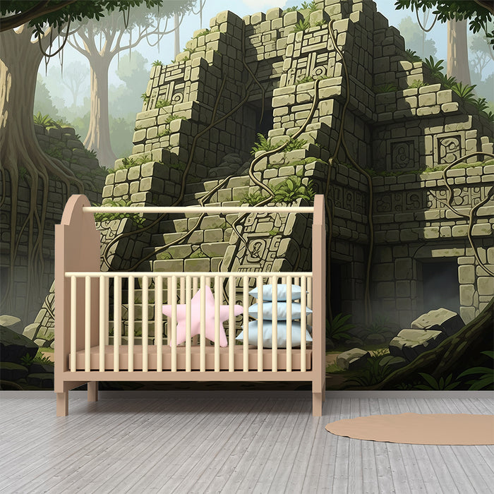 Behang kinderkamer | Oude ruïnes in het hart van een groene jungle