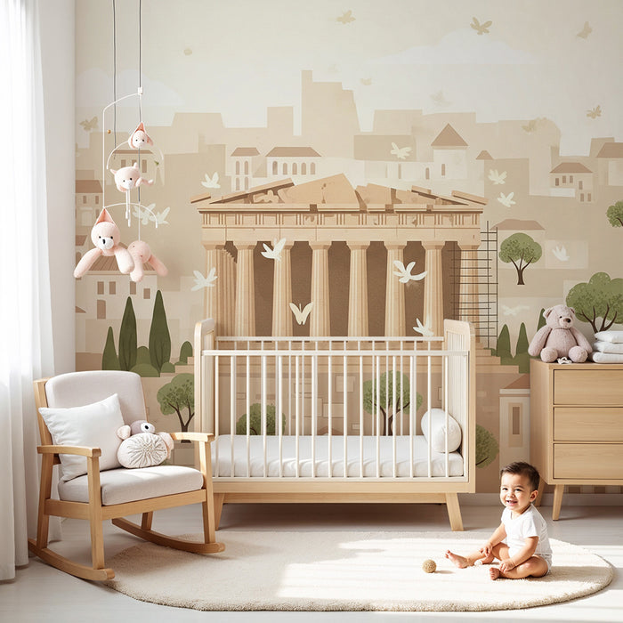 Papier peint chambre enfant | Ruines antiques et paysage urbain apaisant