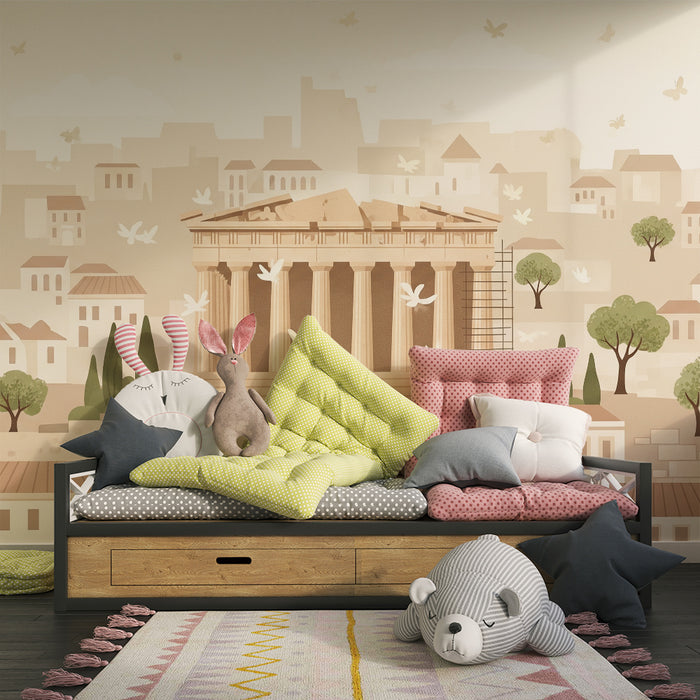 Papier peint chambre enfant | Ruines antiques et paysage urbain apaisant