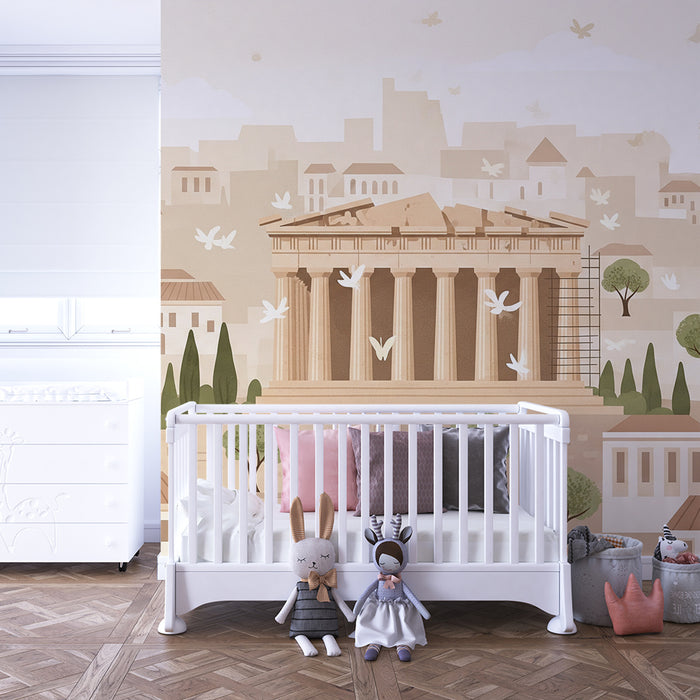 Papier peint chambre enfant | Ruines antiques et paysage urbain apaisant