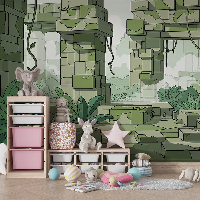 Papier peint chambre enfant | Ruines et lianes entourées de verdure