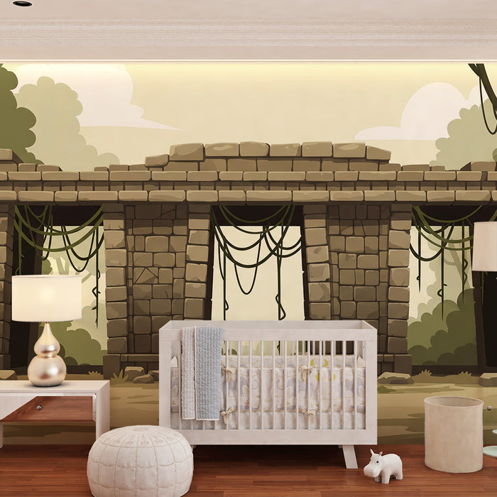 Kids' room wallpaper | Mysterious ruins surrounded by greenery