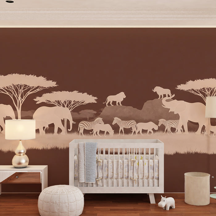 Kids room wallpaper | African safari with elephants and lions
