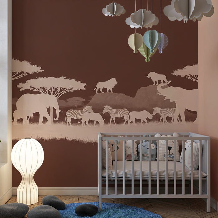 Kids room wallpaper | African safari with elephants and lions