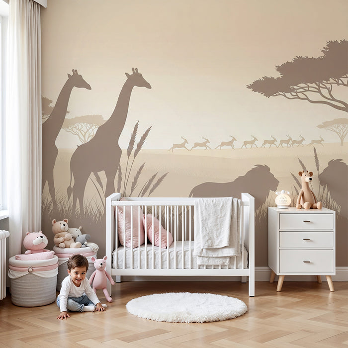 Tapet pentru camera copilului | Safari african cu girafe și lei