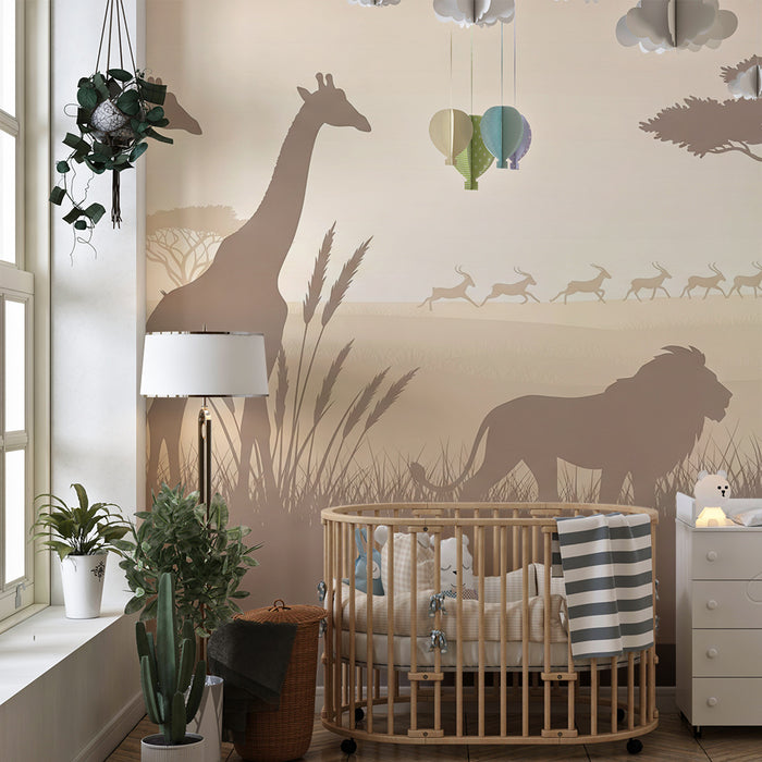 Tapet pentru camera copilului | Safari african cu girafe și lei