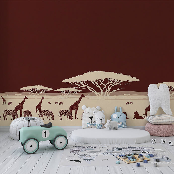Carta da parati bambini | Safari africano con giraffe e zebre