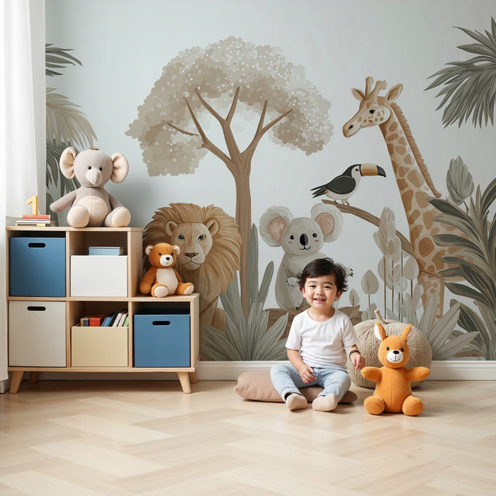Papel de parede criança | Divertida selva com animais