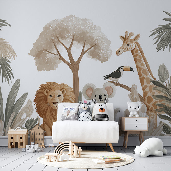 Papel de parede criança | Divertida selva com animais
