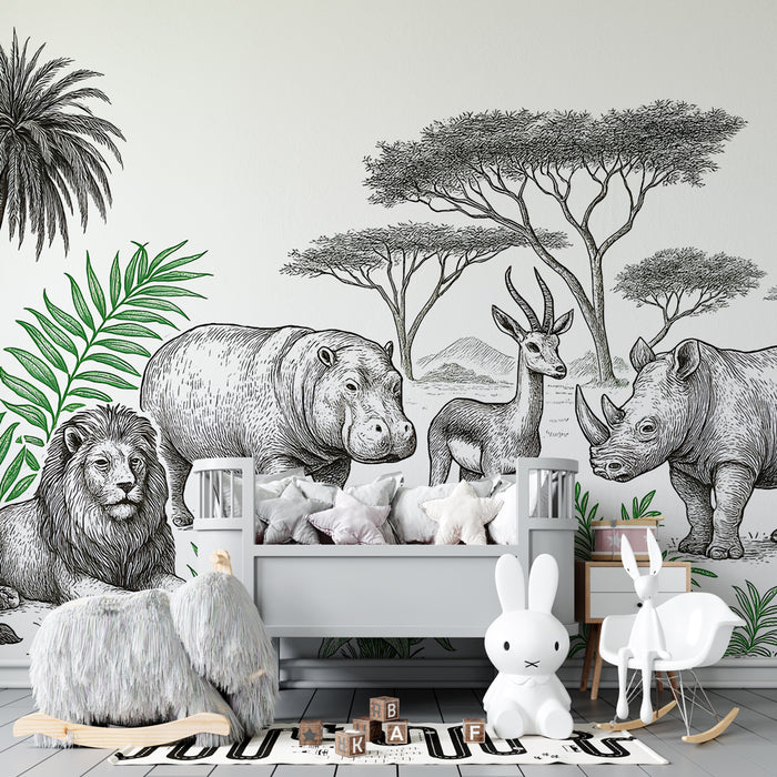 Papier peint chambre enfant | Safari au coeur de la savane