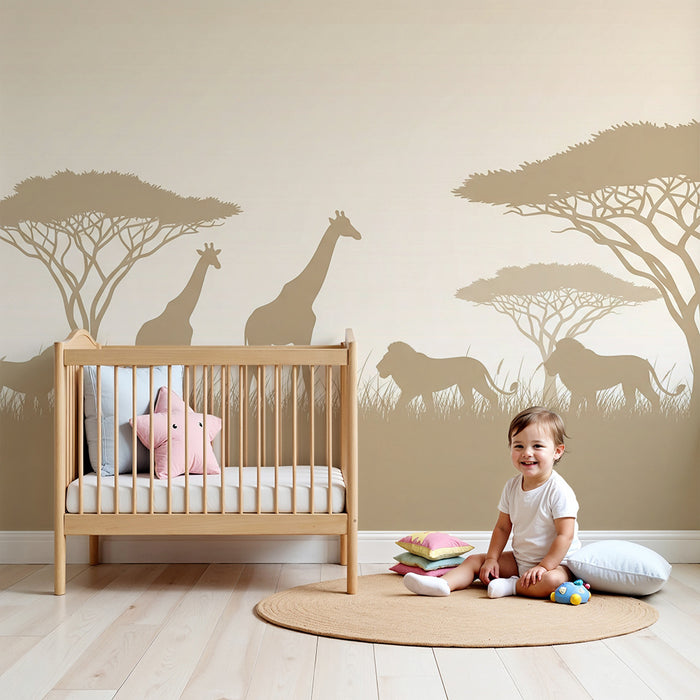 Kinderzimmer Tapete | Safari mit Giraffen und Löwen