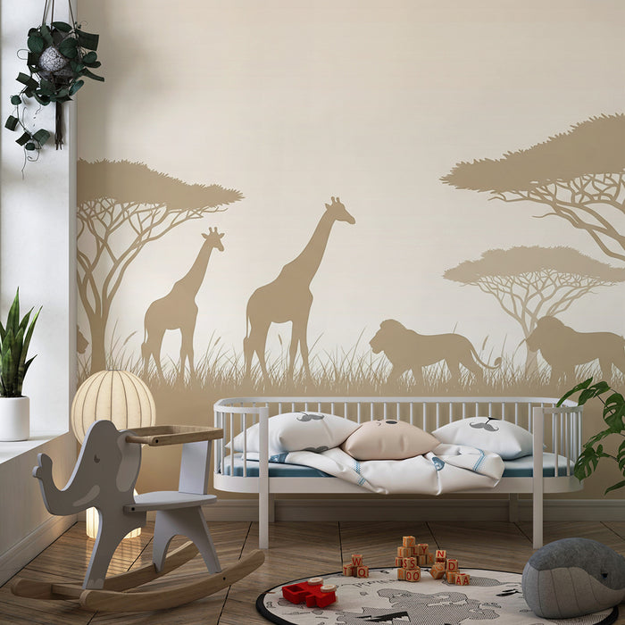 Kinderzimmer Tapete | Safari mit Giraffen und Löwen