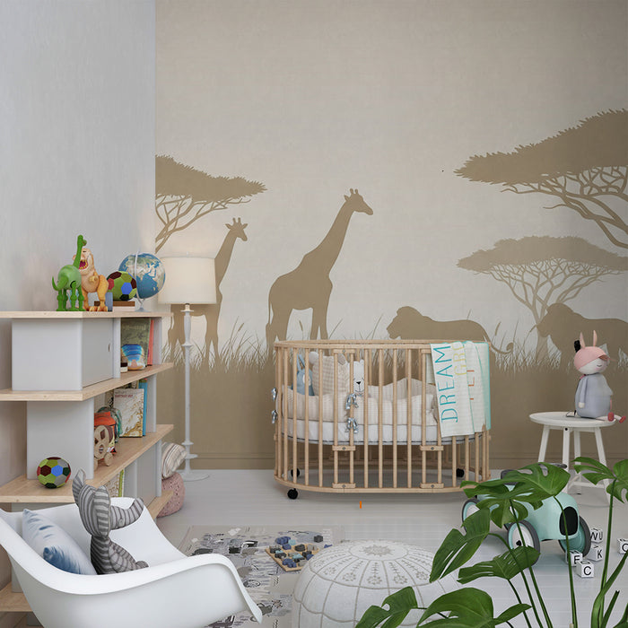 Kinderzimmer Tapete | Safari mit Giraffen und Löwen