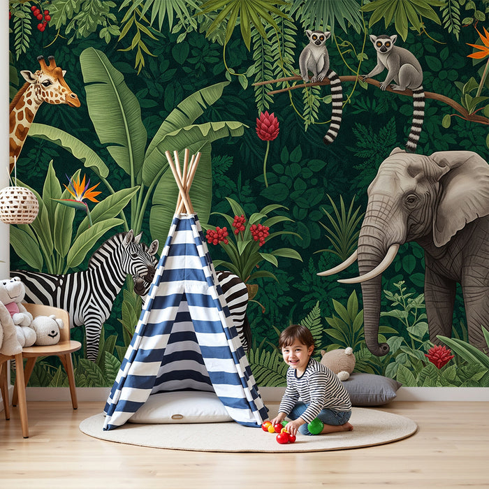 Børnetapet | Farverigt safari med jungledyr