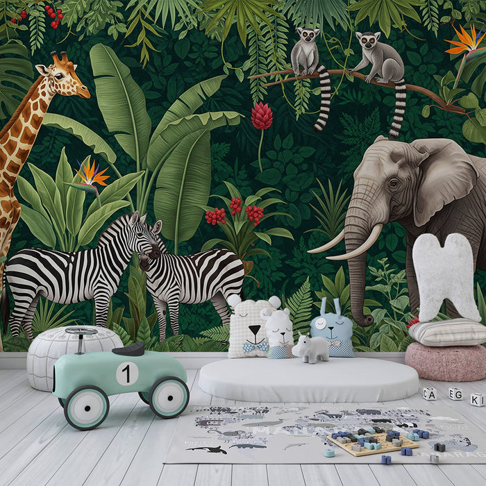 Børnetapet | Farverigt safari med jungledyr