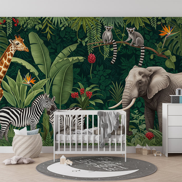 Børnetapet | Farverigt safari med jungledyr