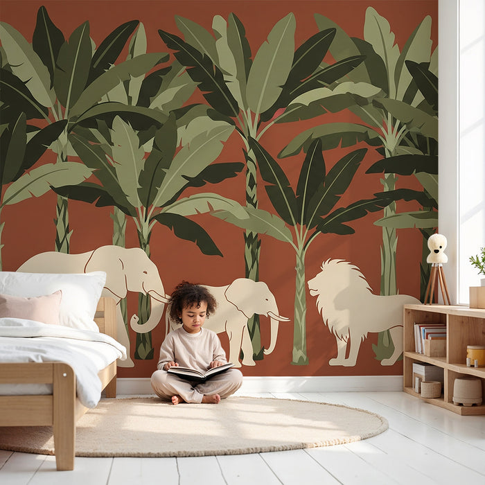 Carta da parati bambini | Safari colorato con animali della giungla