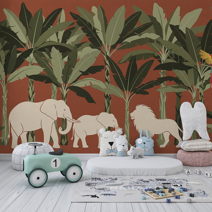 Carta da parati bambini | Safari colorato con animali della giungla