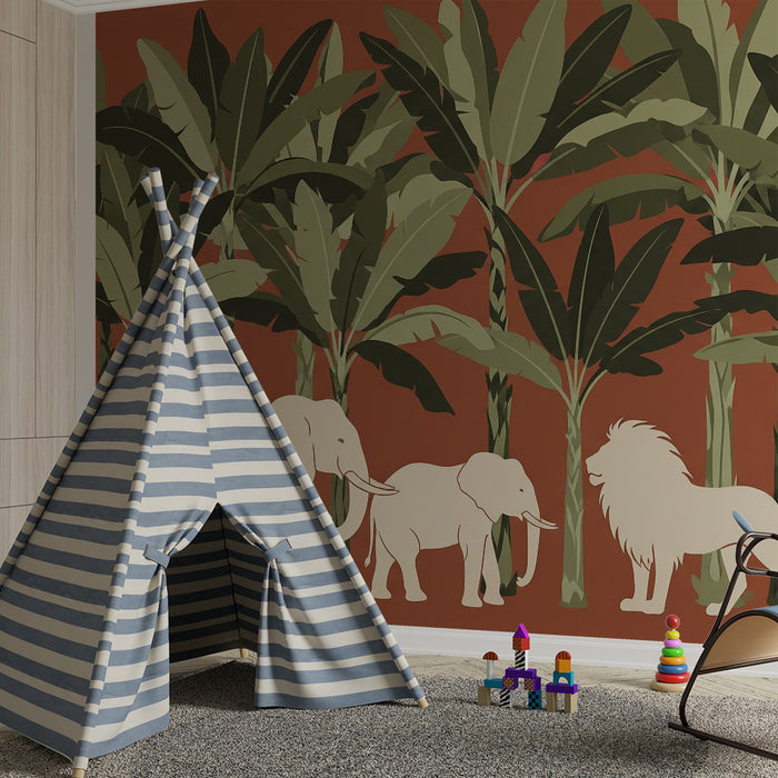 Carta da parati bambini | Safari colorato con animali della giungla