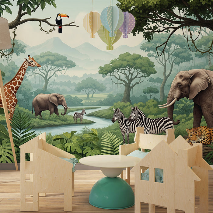 Børnetapet | Farverigt safari med jungledyr