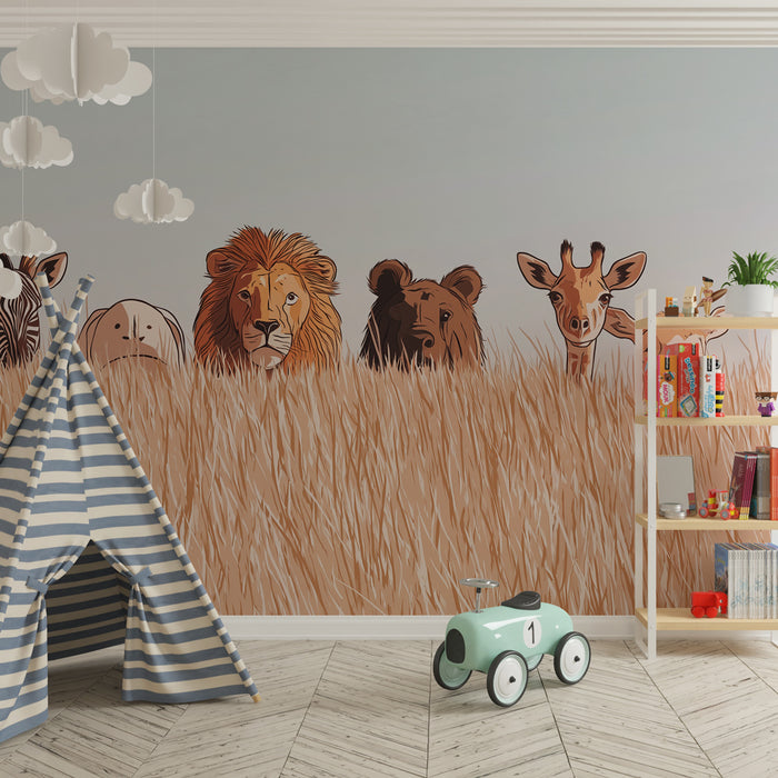 Papel de parede criança | Colorido safari com animais da savana