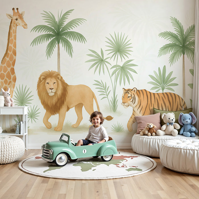Papier peint chambre enfant | Safari d'animaux majestueux
