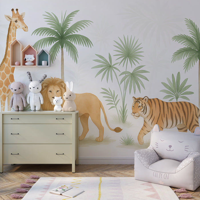 Papier peint chambre enfant | Safari d'animaux majestueux