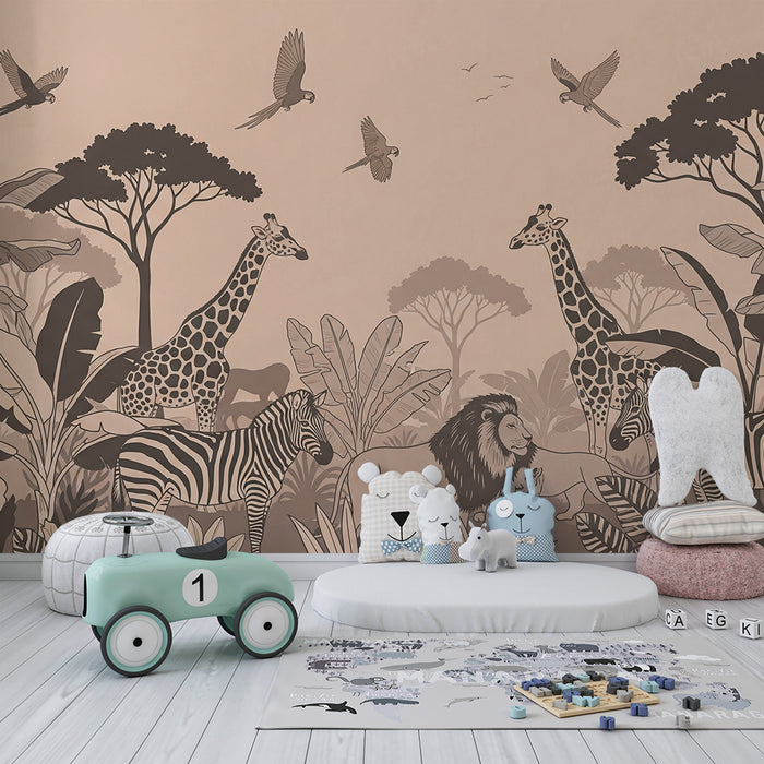 Tapeta dětského pokoje | Safari v džungli s majestátními zvířaty