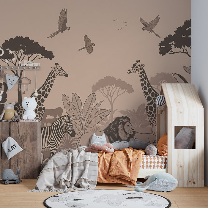 Tapeta dětského pokoje | Safari v džungli s majestátními zvířaty