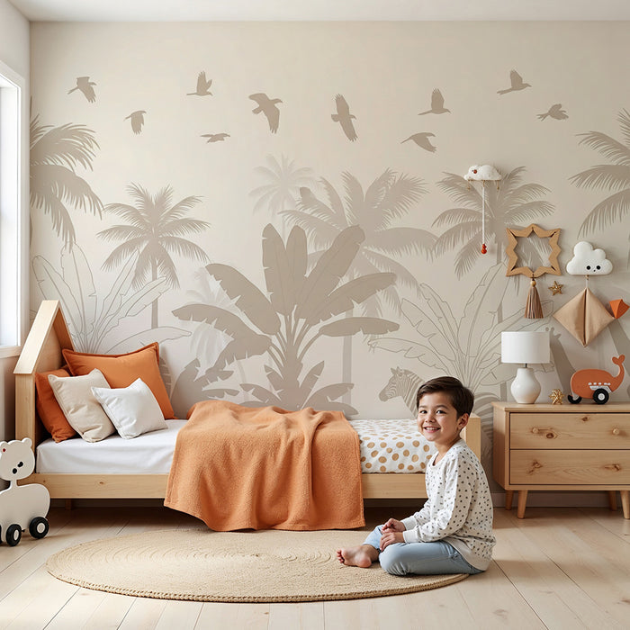 Papier peint chambre enfant | Safari doux avec girafes et zèbres